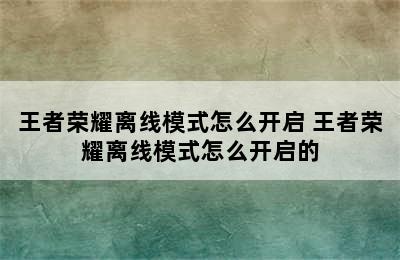 王者荣耀离线模式怎么开启 王者荣耀离线模式怎么开启的